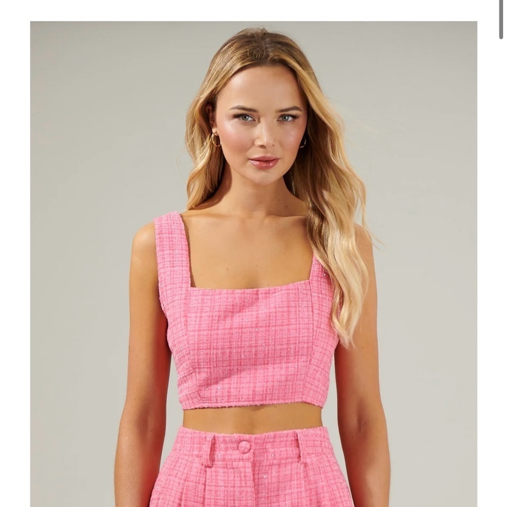 Sugarlips Adriella Pink Tweed Crop Top- Large